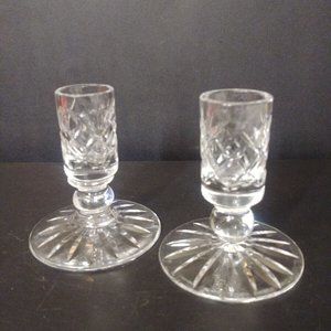 2 Royal Brierley England Diamond Cut Crystal 3" Taper Candlesticks. Etched sign.